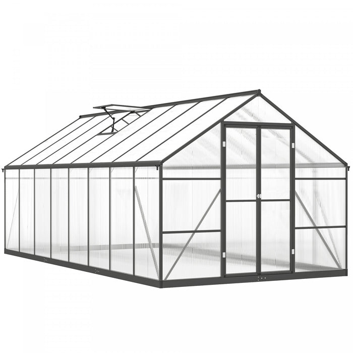 Outsunny Polycarbonate Greenhouse, Aluminum Walk-in Green House, Dark Grey
