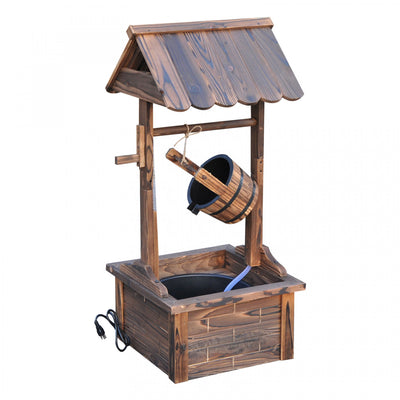 Outsunny Outdoor Wooden Waterfall Fountain With Electric Pump, Carbonized|Outsunny Fontaine Cascade Exterieure En Bois Avec Pompe Electrique, Brun