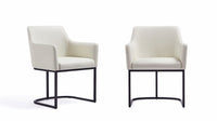 Serena Modern Metal Vegan Leather Armchair in Ivory - Set of 2 Dining Chair 