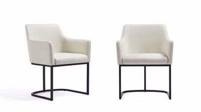 Serena Modern Metal Vegan Leather Armchair in Ivory - Set of 2 Dining Chair | Fauteuil Serena en metal moderne et cuir vegetalien ivoire - Lot de 2