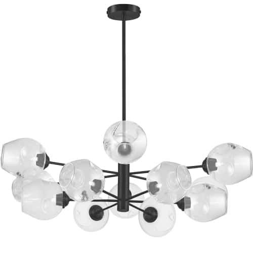 Dainolite Abii 12 Light Chandelier Matte Black Finish Clear Glass Lamp