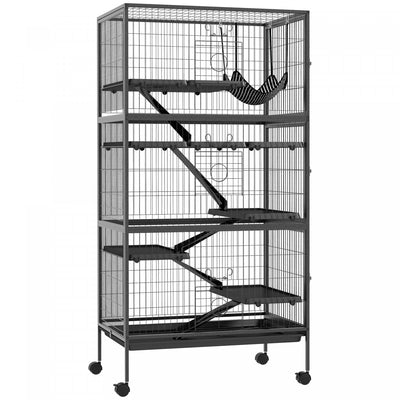 Pawhut 6-tier Rolling Small Animal Cage, Deluxe Rabbit Cage, Ferret Cage For Mink, Chinchilla, Kitte|Pawhut Cage Roulante A 6 Niveaux Pour Petits Animaux, Cage Pour Cochon D'inde, Furet, Chinchilla, Ch