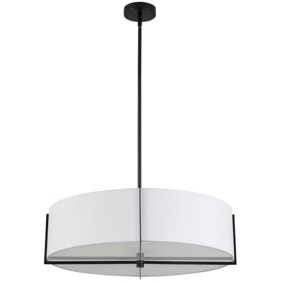 Dainolite Preston 4 Light Pendant 26" Dia Matte Black White Shade Lamp|Luminaire suspendu Preston de Dainolite de 26 po de diamètre avec abat-jour blanc, fini noir mat et 4 ampoules