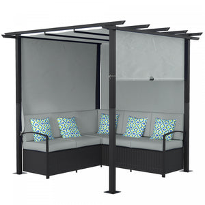 Outsunny Patio Furniture W/ Retractable Canopy Pergola Sofa Set, Grey