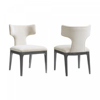 Eloria Mid-Century Modern Chenille Wood Side Chair in Cream - Set of 2 