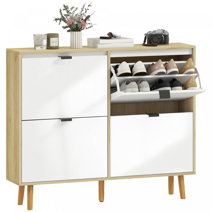 HOMCOM Narrow Shoe Cabinet, 4 Flip Drawers Shoe Storage Cabinet, White
