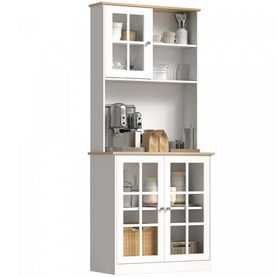 HOMCOM Kitchen Pantry with 3 Storage Cabinets, 2 Open Shelves, Countertop