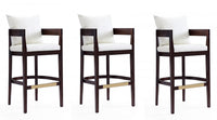 Ritz Mid-Century Modern Wood Upholstered Barstool in Ivory - Set of 3