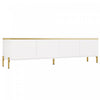 Croma 67 Inch Modern High-Gloss TV Stand with Cable Management and Gold Trim, White | Croma Meuble TV Moderne Haute Brillance 67 po avec Gestion des Cables et Garniture Doree, Blanc