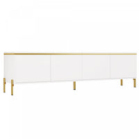 Croma 67 Inch Modern High-Gloss TV Stand with Cable Management and Gold Trim, White 