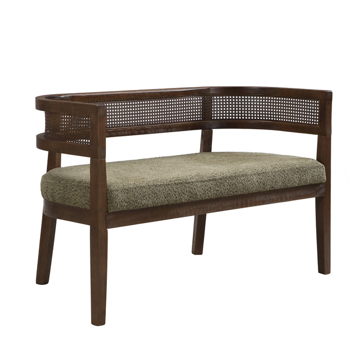 Rattan 47.5 Inch Rattan Upholstered Loveseat with Hand-Woven Backrest, Green, Walnut