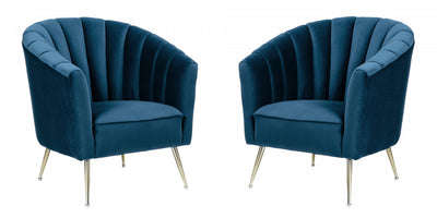 Rosemont Mid-Century Modern Velvet Accent Armchair in Blue - Set of 2 | Fauteuil d’appoint en velours bleu style mid-century Rosemont – Lot de 2