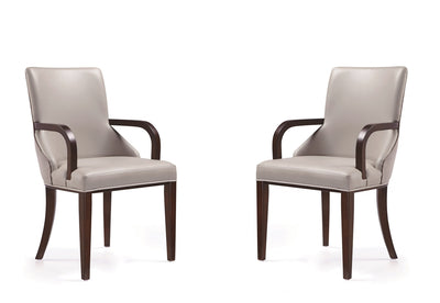 Shubert Modern Wood Vegan Leather and Velvet Armchair in Light Gray - Set of 2 | Fauteuil moderne Shubert en bois, cuir vegetalien et velours, gris clair - Lot de 2
