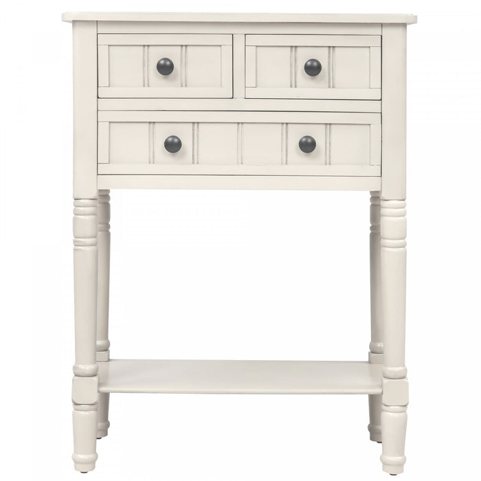 Olivia Solid Wood Console Table With Drawers And Bottom Shelf - White