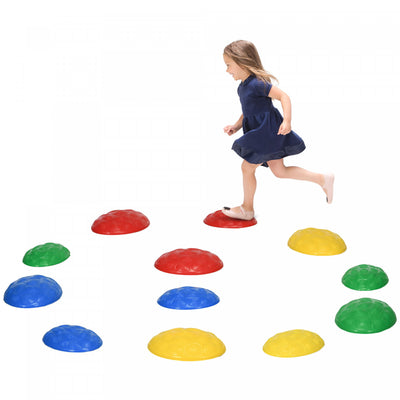 Outsunny Stepping Stones Kids With Anti-slip Mat, 12 Pcs Balance Stepping Stones Obstacle Course, In|Outsunny 12 Pieces D'equilibre Pour Enfants, Parcours D'obstacles, Jeu Sensoriel, Pierres De Riviere