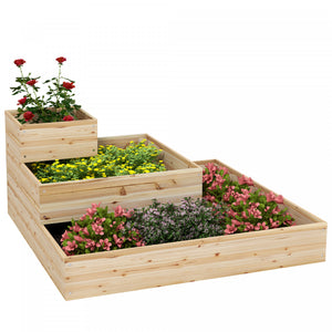 Outsunny 3-tier Wooden Raised Garden Bed Kit With Non-woven Fabric Liner, Outdoor Elevated Planter Box For Backyard Patio To Grow Vegetables Flower Fruit Herbs, 43.3