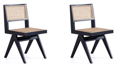 Manhattan Comfort Set of 2 Hamlet Dining Chairs - Black & Natural Cane|Ensemble 2 chaises de salle à manger Hamlet de Manhattan Comfort - noir et cannage naturel