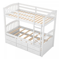 Sean Solid Wood Convertible Design Bunk Bed With Trundle And Drawers, Twin Size - White 