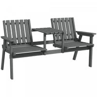 Outsunny Outdoor Wooden Bench With Middle Table And Umbrella Hole, Grey