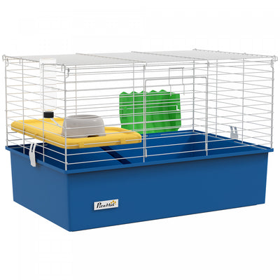 Pawhut 28" L Rabbit Cage, Large Guinea Pig Cage Small Animal Cage With Water Bottle, Food Dish, Platform, Ramp, For Ferret, Chinchilla, Blue