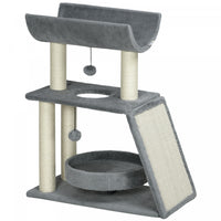 Pawhut Cat Tree, Small Cat Tower With Perch, Sisal Scratching Posts, Scratch Pad, Bed, Hanging Balls