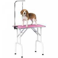 PawHut 32in Foldable Dog Grooming Table for Small Dogs, Pet Grooming Table for Dogs Cats with Adjustable Arm, Non-Slip Surface, Pink
