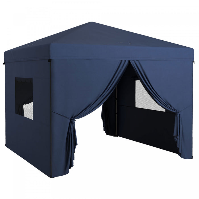 Outsunny 10' X 10' Pop Up Canopy Tent With Mesh Windows, Dark Blue