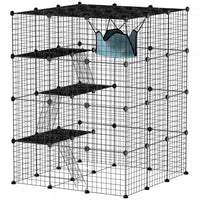 Pawhut Cat Cage Indoor, 4 Tier Diy Catio With Hammock, 5 Doors, 3 Ramps, 3 Jumping Platforms, Steel