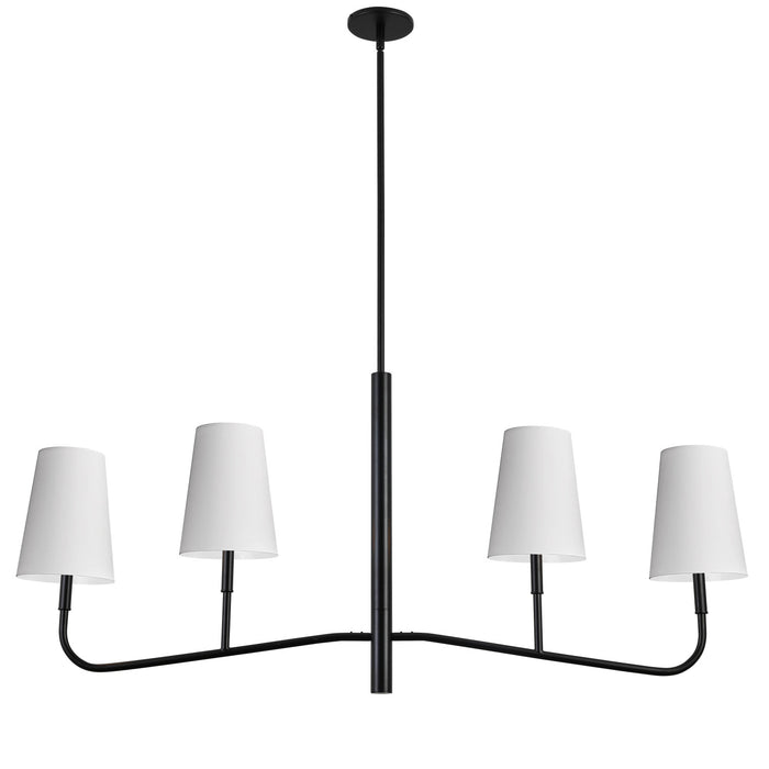 Dainolite Eleanor 4 Light Horizontal Chandelier Matte Black White Shades Lamp