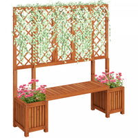 Outsunny Wood Garden Bench With Trellis And Planter Boxes For Patio Brown