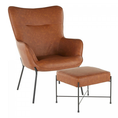 LumiSource Izzy 2-Piece Faux Leather Industrial Accent Lounge Chair and Ottoman - Camel|Fauteuil long d’appoint industriel Izzy 2 pièces en similicuir avec pouf - chameau