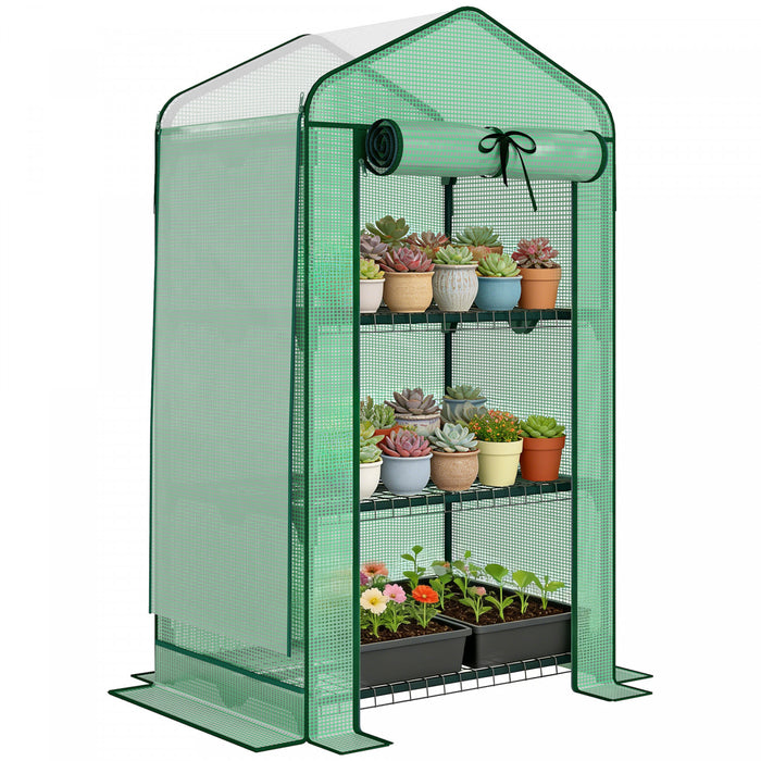 Outsunny Mini Greenhouse with Screen Roof, Portable Small Greenhouse, Green