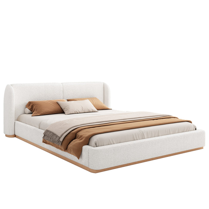 Lucas Low Profile Platform Bed Boucle Upholstered Wingback Headboard,King Size ,White King Bed