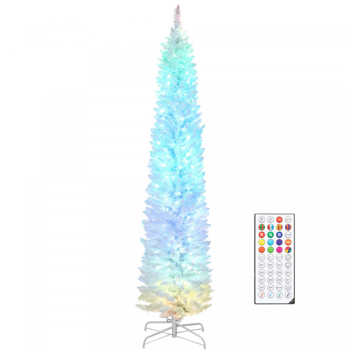 HOMCOM 7.5ft Christmas Tree with DIY Synchronized LEDs, Xmas Tree, White