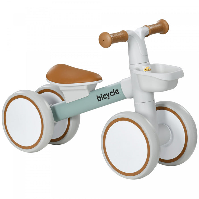Qaba Baby Balance Bike, Toddler Balance Bike For 12–36 Months With Adjustable Seat, Removable Basket, 4 Silent Wheels, No Pedal Baby Bike For Boys And Girls, Green