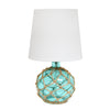 Marelle Netted Jute & Glass Table Lamp, Teal, 14.75"H | Marelle Lampe de table en verre avec filet de jute, Sarcelle, 14,75 po H