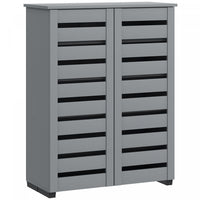 HOMCOM Slim Shoe Cabinet with 2 Slatted Doors for 15 Pairs of Shoes Grey