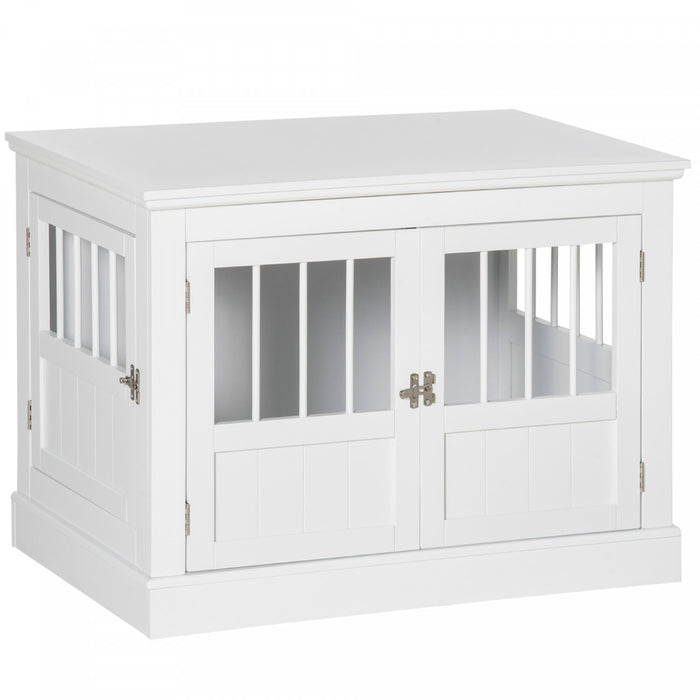 Pawhut Dog Crate Furniture, 31\" Dog Kennel Side End Table With Three Doors, Indoor Dog Cage For Small Dogs, White
