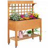 Outsunny Wooden Raised Garden Bed With Wheels And Brakes, Elevated Planter Box With Trellis And Shelves, For Growing Flowers, Vegetables, Herbs In Backyard, Garden, Patio, Balcony