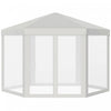 Outsunny Φ13' Hexagon Party Tent Patio Gazebo Outdoor Activity Event Canopy Quick Sun Shelter Pavilion With Netting Mesh Sidewall Cream White