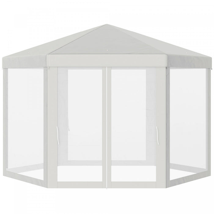 Outsunny Φ13' Hexagon Party Tent Patio Gazebo Outdoor Activity Event Canopy Quick Sun Shelter Pavilion With Netting Mesh Sidewall Cream White