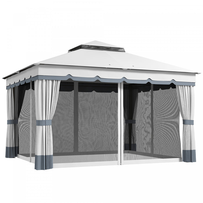 Outsunny 10' X 12' Double Roof Outdoor Gazebo With Netting & Curtains