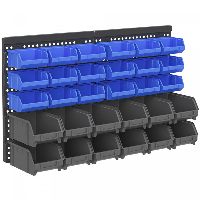 Durhand Wall Mounted Storage Bin Rack Tool Organizer With 30 Bins
