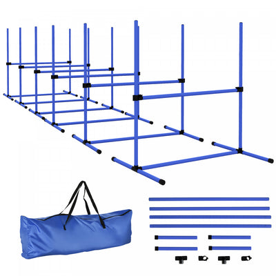 Pawhut 39"L Dog Agility Training Equipment for Large Medium Small Dog, 6 PCS Adjustable Height Hurdles for Agility Training, Obstacle Course Starter Kit, 6KG Net Wight, Blue