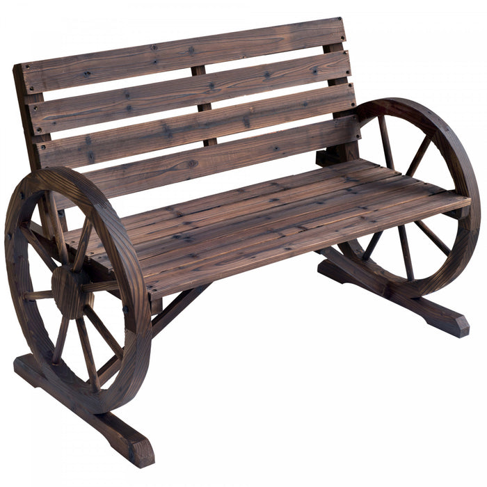 Outsunny 42\" Wood Wagon Wheel Bench Garden Loveseat Rustic Seat, Brown