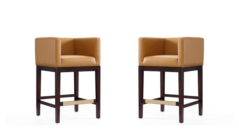 Kingsley Mid-Century Modern Wood Upholstered Counter Stool in Camel - Set of 2