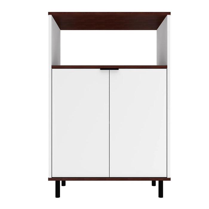 Manhattan Comfort Mosholu 3-Shelf Accent Cabinet - White & Nut Brown