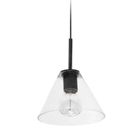 Dainolite Roswell 1 Light Pendant Large Matte Black Clear Glass Lamp