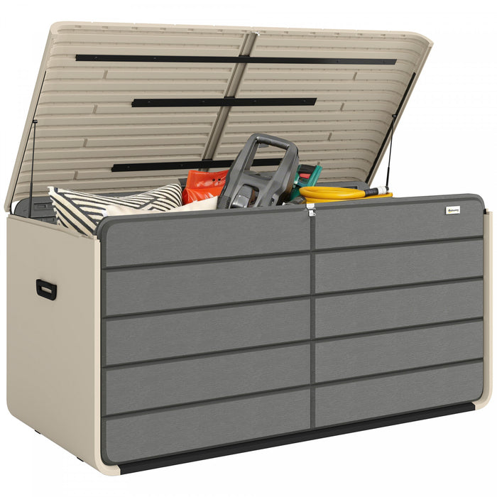 Outsunny 757 L Outdoor Storage Box with Lockable Lid, Beige and Grey