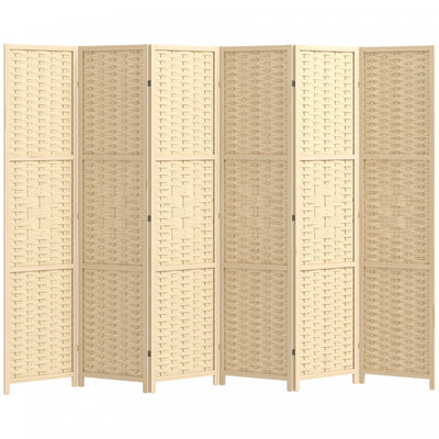 HOMCOM 6-Panel Room Divider, 5.6 FT Wall Divider, Natural Wood